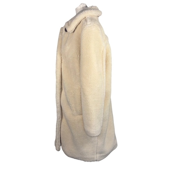 Gap Ivory Sherpa Teddy Mid Length Button Front Coat Women's Small - Picture 12 of 15